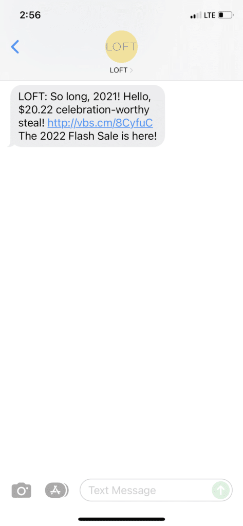 offer-and-deal-sms-example Exclusive offer SMS text example from Loft.